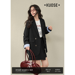 新款 阔色休闲假两件西装 25秋季 拼接外套裙子两件套装 女上衣 衬衫