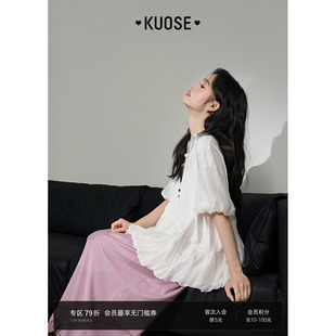 新款 阔色花苞娃娃衫 T恤2025夏日漂亮小上衣气质半袖 法式 女 泡泡袖
