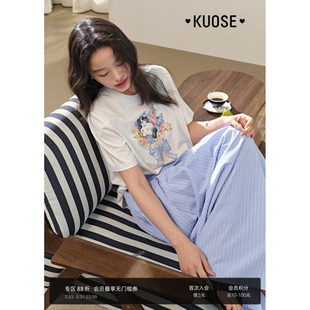 t恤圆领秋 纯棉宽松短袖 阔色可爱小猫碎花白色上衣女2026春季 新款