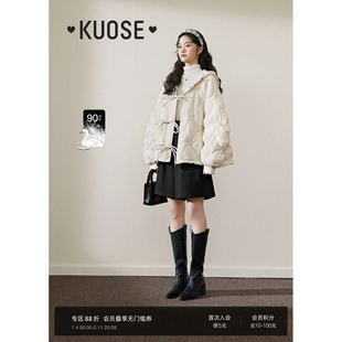 阔色白色蝴蝶结连帽羽绒服女2025秋冬季流行风格穿搭新款短款外套