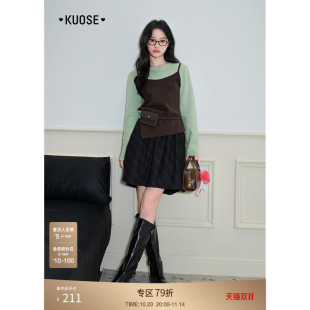 阔色黑灰色格子气质半裙a字裙伞裙2025秋冬季 女短裙子半身裙 新款