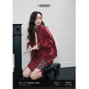 阔色红色格子外套两件套装 新年穿搭半身裙女上衣短裙子 2025秋冬季