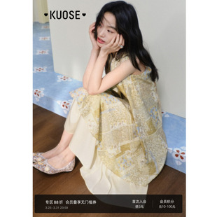 复古碎花漂亮长裙夏 新款 阔色波西米亚无袖 背心连衣裙子女2025秋季