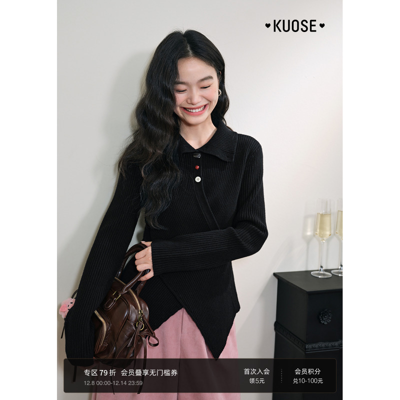 黑色高领不规则针织衫上衣