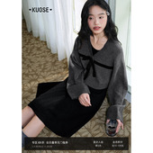 25秋冬穿搭女上衣连衣裙针织衫 阔色气质毛衣开衫 背心裙两件套装 新