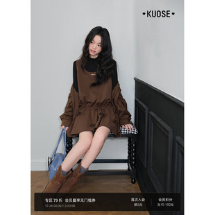 内搭复古收腰短裙 新款 阔色棕色刺绣无袖 背心连衣裙子女2025秋冬季