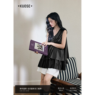 不规则背心吊带外穿秋 新款 阔色无袖 v领气质黑色上衣女2026春季