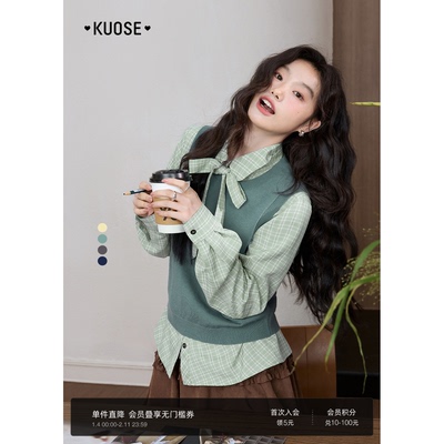 无袖圆领针织马甲外穿灰色上衣