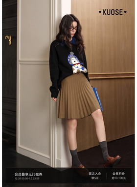 阔色土黄色半身裙百褶裙a字裙半身裙2025秋冬季新款女短裙子半裙