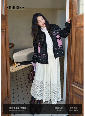 阔色白色绒感蕾丝裙半身裙半裙25秋冬季新款女小个子穿搭长裙子