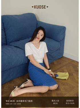 阔色蓝色波点印花西装半身裙短裙子女2026夏季新款a字包臀裙半裙