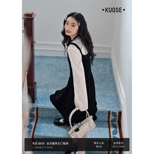 阔色扭结连衣裙内搭上衣两件套装吊带裙新25秋冬季女t恤短裙子黑