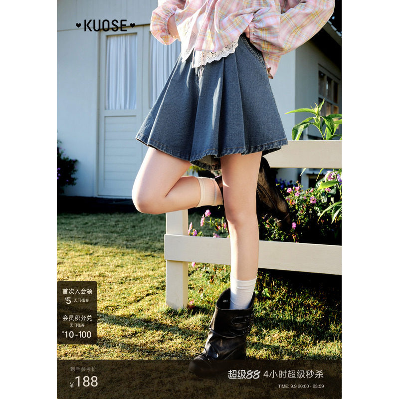 蓝色牛仔百褶半身裙裤短裤女图片