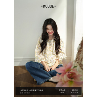 阔色碎花娃娃衫长袖衬衫宽松衬衣2026春季新款女短款小衫上衣秋