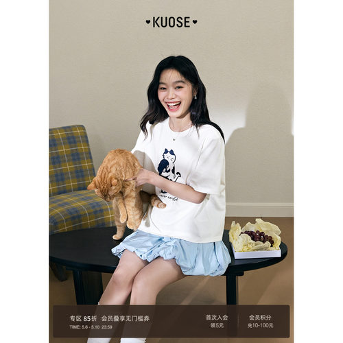 宠物小猫字母印花短袖t恤女