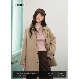 阔色格子拼接收腰工装外套棉服2025秋冬季新款女棉衣长袖保暖上衣