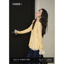 阔色黄色针织衫毛衣开衫蕾丝衫两件套装25初秋季新款女叠穿上衣