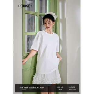 T恤 阔色纯棉休闲短袖 白色上衣女2025夏季 新款 宽松内搭打底半袖