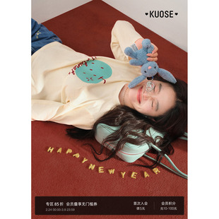 阔色宽松休闲长袖t恤圆领内搭打底衫2026春季女宽松短款上衣新秋