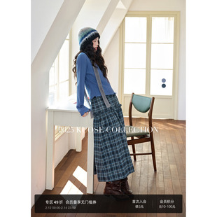 阔色蓝色格子蛋糕裙半身裙26春季穿搭新款女半裙小个子穿搭秋