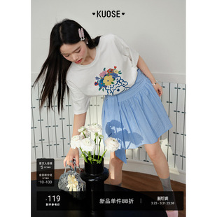 气质通勤半袖 新款 上衣春 t恤女2026夏季 阔色白色小狗印花纯棉短袖