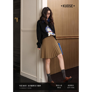 阔色土黄色半身裙百褶裙a字裙半身裙2025秋冬季新款女短裙子半裙