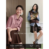 阔色粉色条纹通勤休闲长袖 蓝色衬衣上衣秋 穿搭新款 衬衫 女2026春季