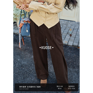 显瘦休闲阔腿裤 阔色深棕色蝴蝶结工装 新款 子女2026春季 秋冬 长裤