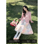 阔色粉色格子碎花半身裙半裙长裙子26早春漂亮穿搭夏季 女伞裙 新款