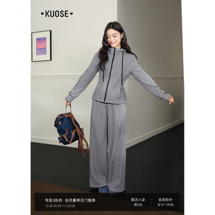 上衣长裤 阔色休闲连帽卫衣休闲裤 女长袖 加绒25秋冬季 子新 两件套装