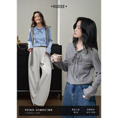 阔色miu系蝴蝶结正肩长袖 内搭上衣秋冬 女宽松打底衫 t恤26春季 新款