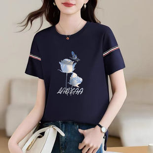 纯棉短袖t恤女2026新款女装夏季宽松正肩上衣设计感开衩半袖体恤