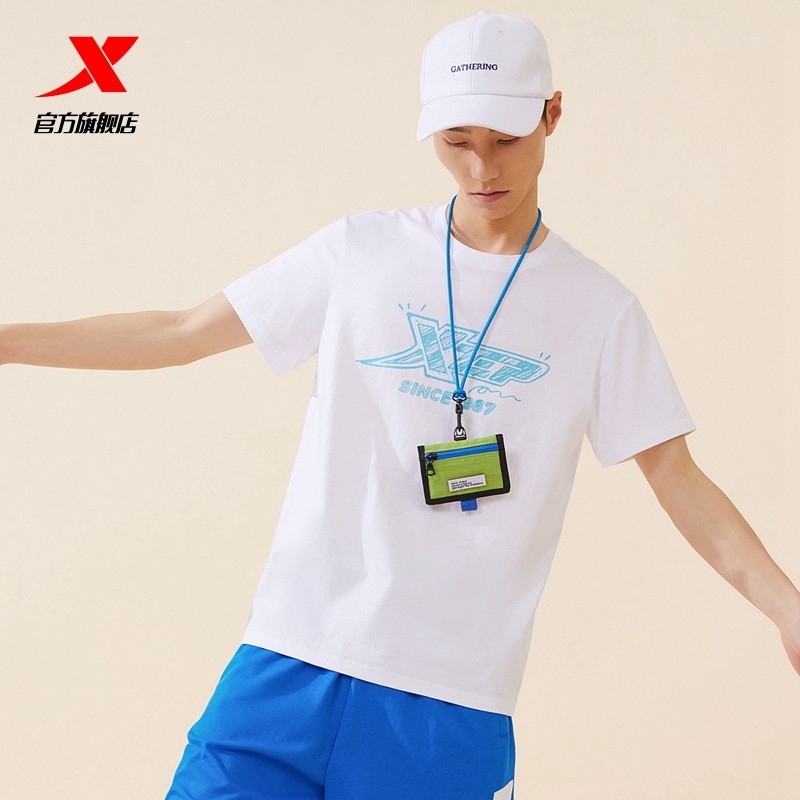 特步男女短袖百搭潮流半袖情侣款官方印花休闲t恤男装短T运动上衣