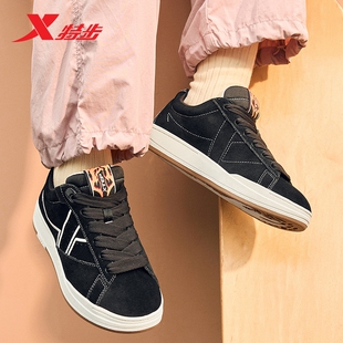 特步叫板面包鞋|女鞋2025秋冬季板鞋反绒皮面休闲鞋平底运动鞋子