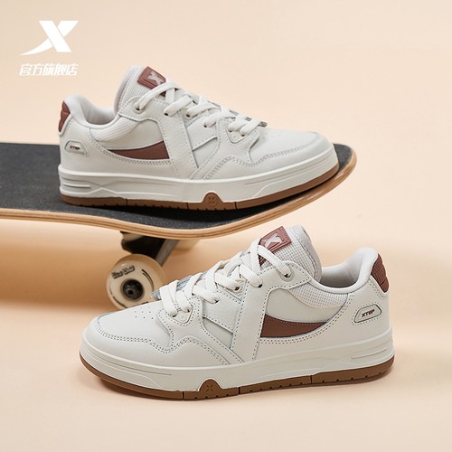 特步maxx板鞋春季情侣革面防水休闲鞋厚底男女鞋潮流街头运动鞋子