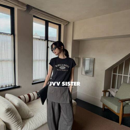 美式复古印花显瘦短袖T恤女