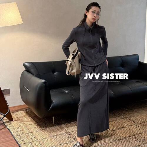 2026秋季立领修身女外套半裙套装