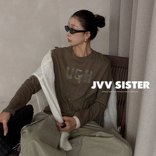 JVV十三行2026秋季新款美式复古字母印花休闲上衣长袖T恤女91312