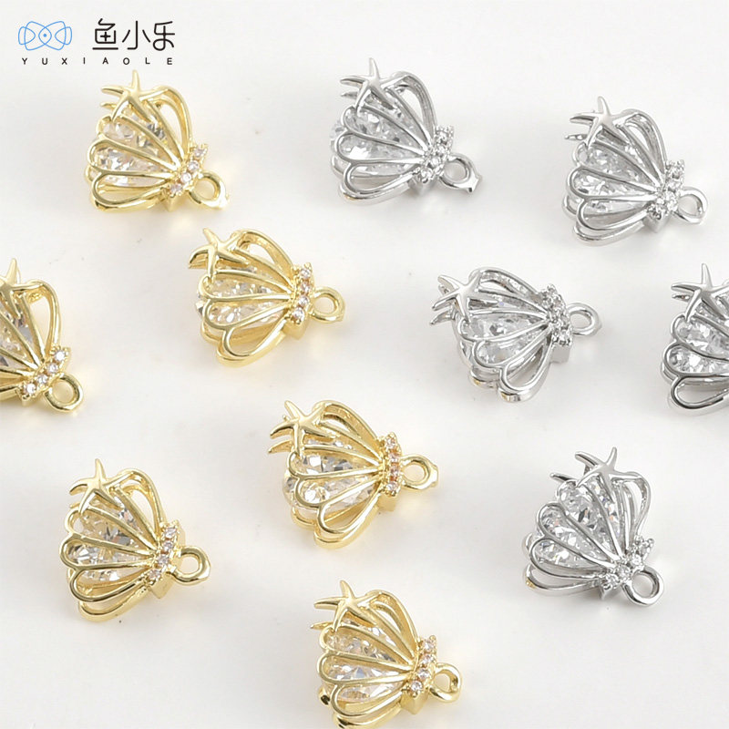 海星贝壳镶锆石吊坠14k电镀真金保色diy手作手链项链耳饰配件材料