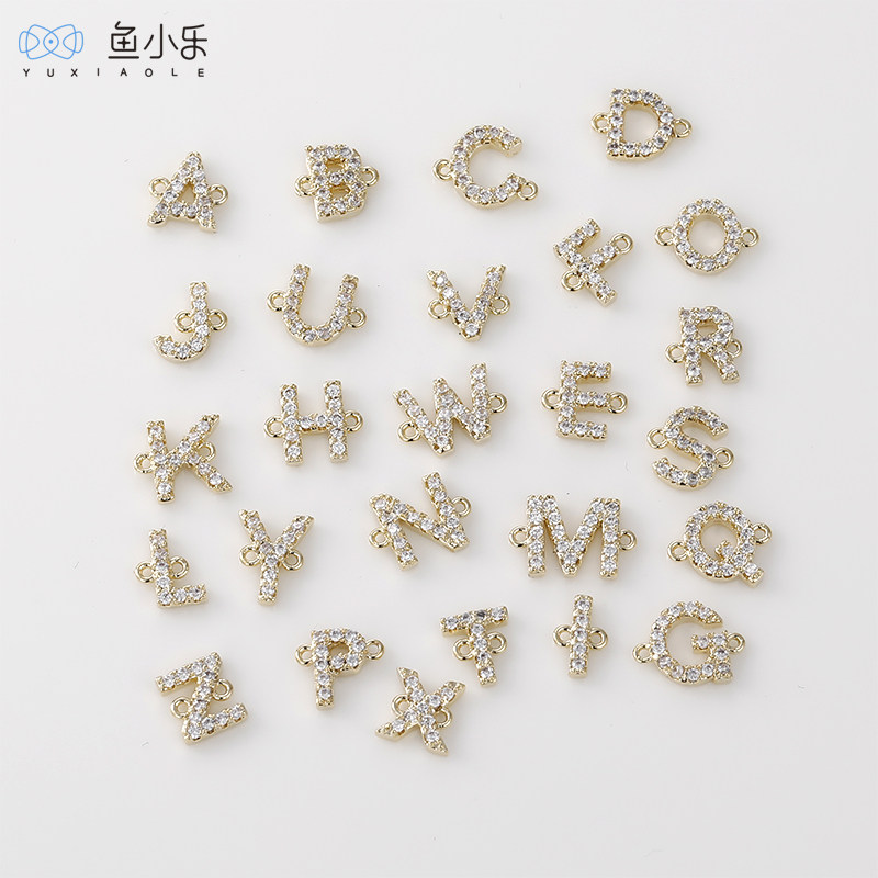 双吊26个英文字母镶锆石吊坠铜镀14k包金DIY饰品手作项链手链配件,饰品/流行首饰/时尚饰品新,其他DIY饰品配件,淘宝优惠券,粉丝福利购,淘宝优惠卷