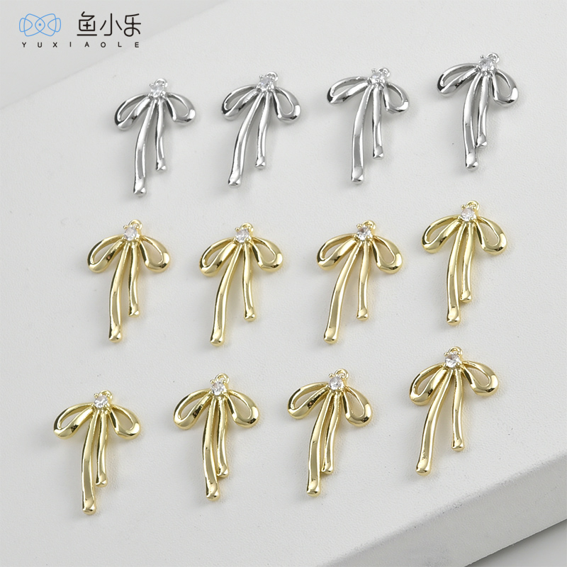 铜镀14k金长款蝴蝶结镶锆石吊坠