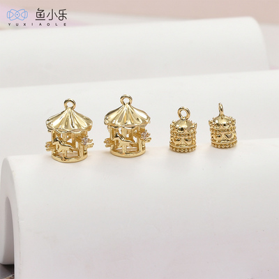 铜锆石旋转木马八音盒吊坠