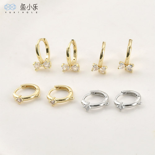铜镀金保色蝴蝶结镶锆石耳扣