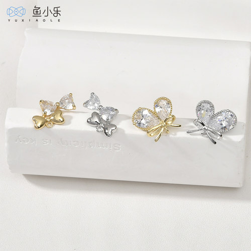 鱼小乐diy铜镀真金蝴蝶结耳钉