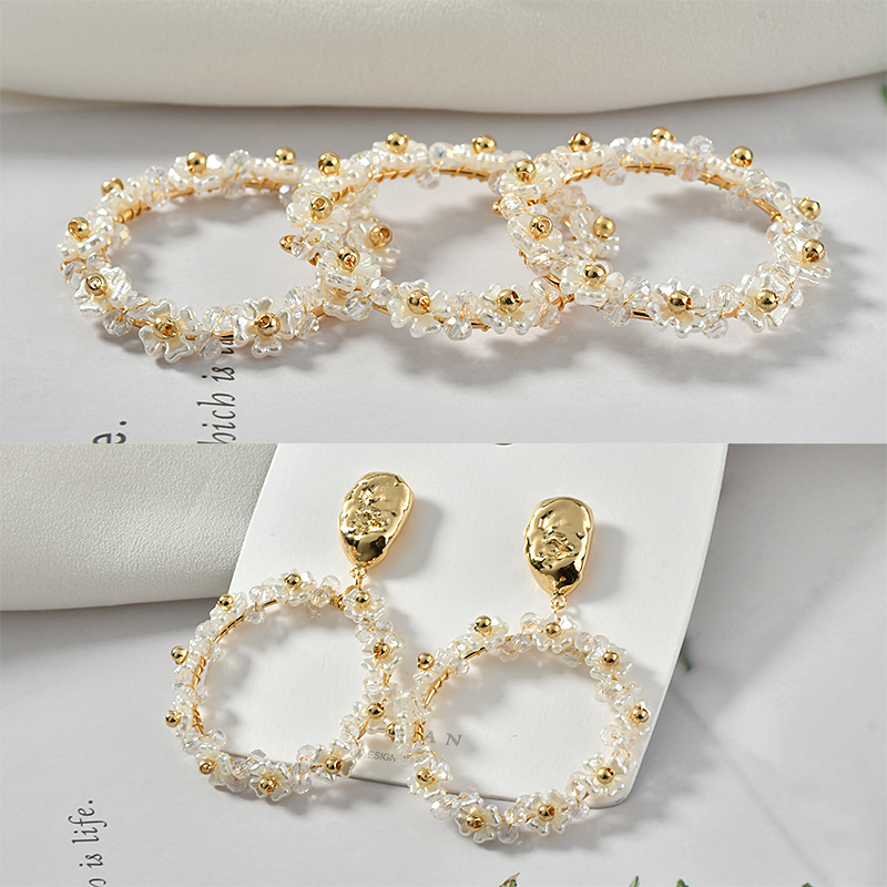 春款！仿贝珍珠花铜珠手工绕线圆形圈圈吊坠diy耳饰品材料配件