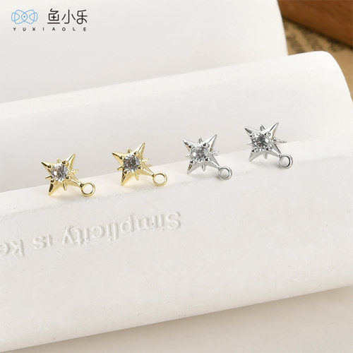 铜镀14k金保色锆石星芒星星耳钉
