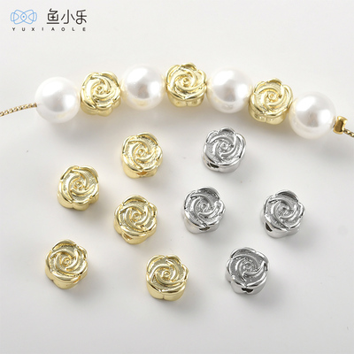 铜镀14k真金双面玫瑰花隔珠DIY