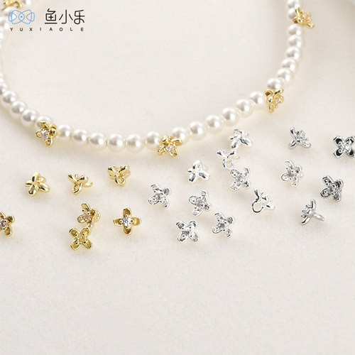 铜镀金金保色迷你桂花镶白锆配件