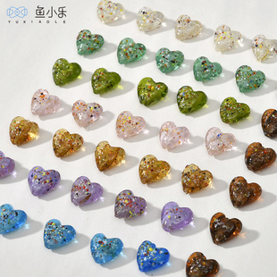 15mm銀箔愛心彩色顆粒桃心直孔diy手工手鏈項鏈串珠手作材料配件