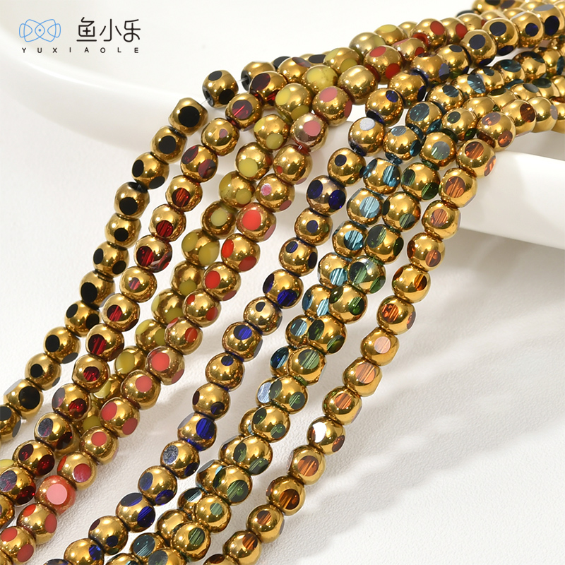 复古金切割面圆形直孔玻璃散珠diy项链手链耳饰品串珠配件材料